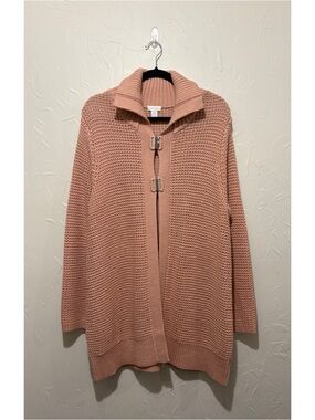 Chico’s salmon thick knit wool blend tunic length cardigan sweater (size 3/XL)
